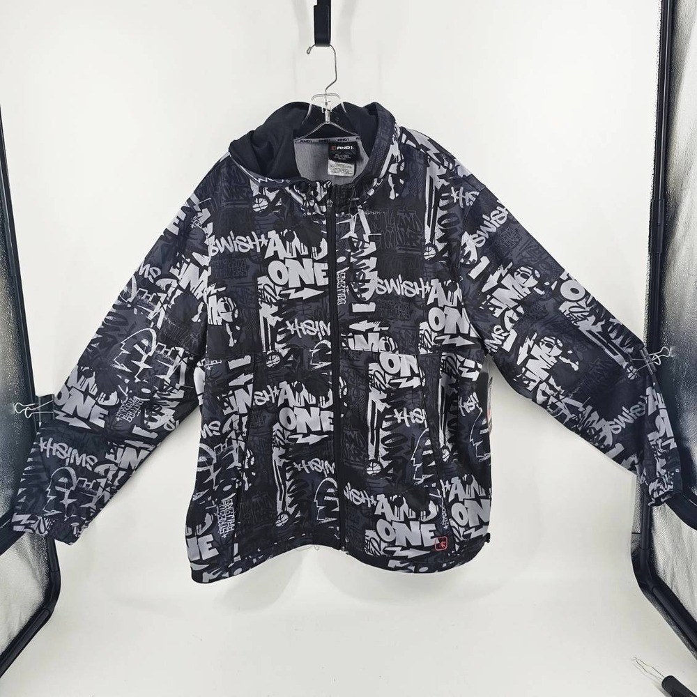 AND1 Hoodie Men 3XL Black Full Zip Graffiti Print Clutch Shooter Jacket